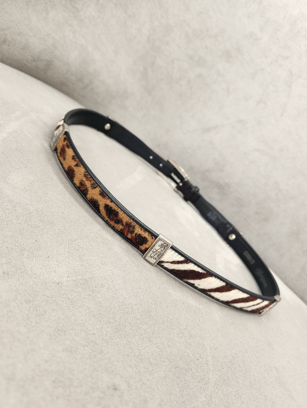 Vintage Brighton Belt Women's 32 Black Leather Colorblock Animal Print Croc - Picture 7 of 13